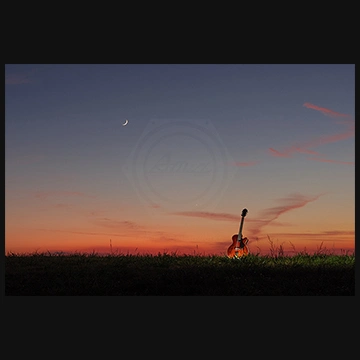 夕焼けに佇むオダシマギター1の写真